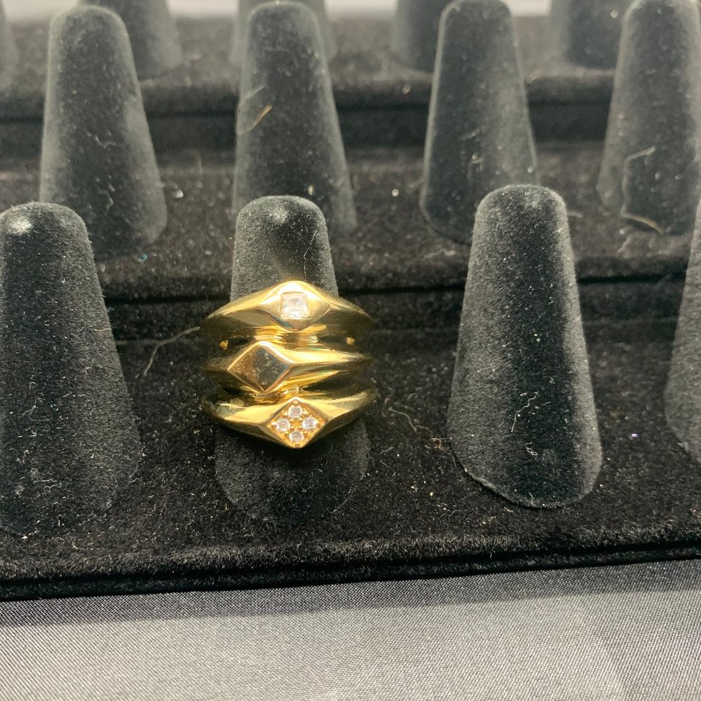 Melinda Maria Thick Gold Triple Band with Crystals